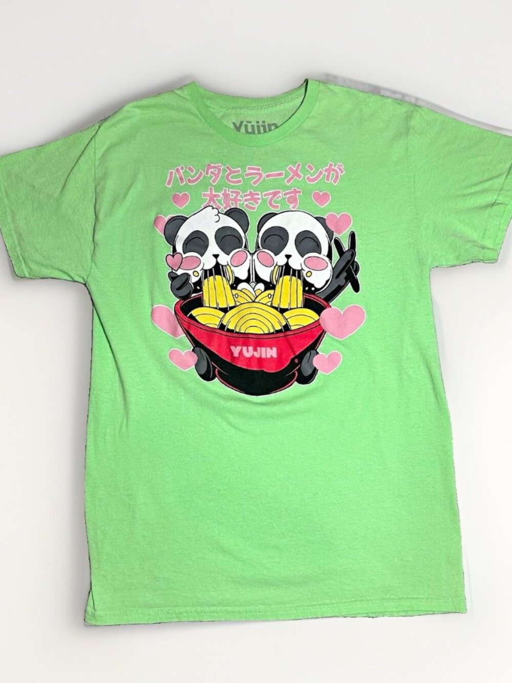 Yujin T-Shirt Men’s M Green Panda Ramen Graphic Tee Spencer’s Unisex Anime